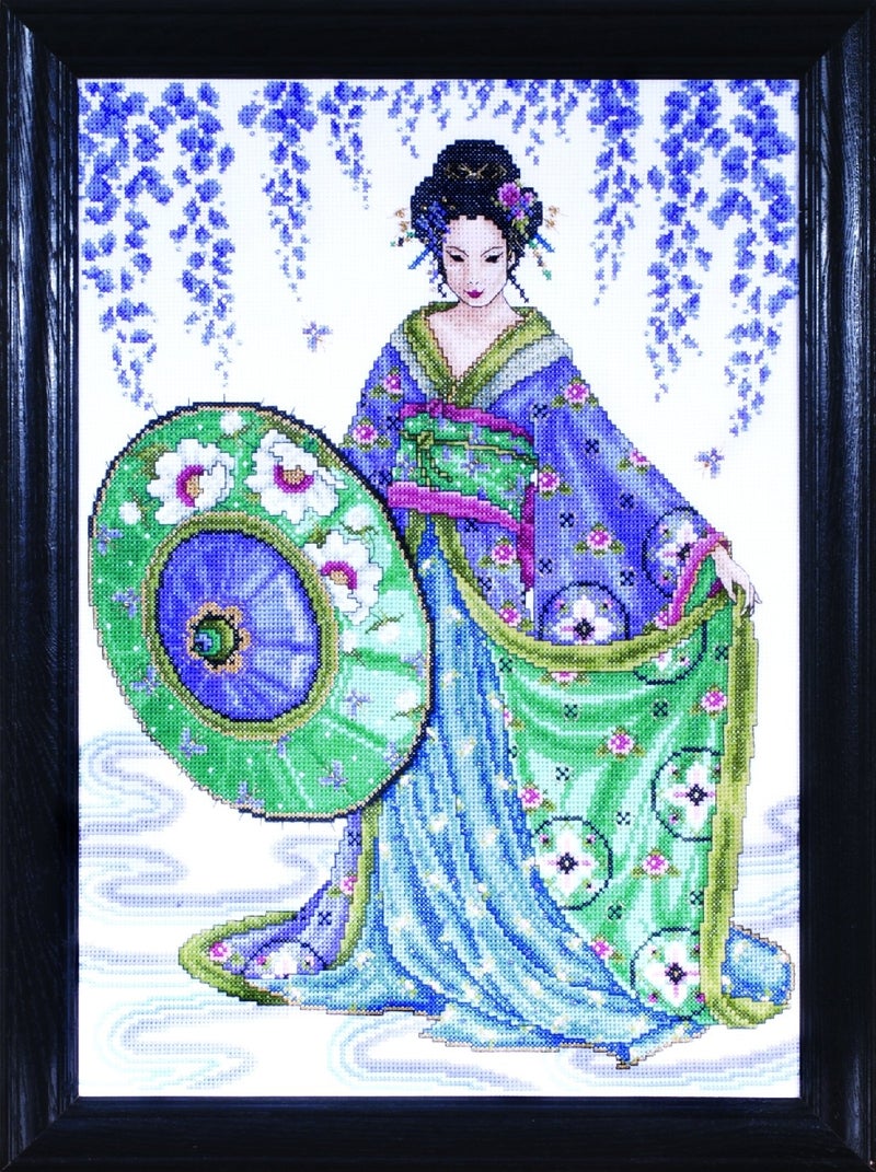 Design Works Crafts Counted Cross Stitch, Geisha, 12 by 16 inches,White,Gold